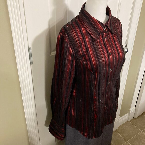 TRIBAL Button Up Shirt Long Sleeved RED BLACK MEDIUM 12 - Picture 4 of 8